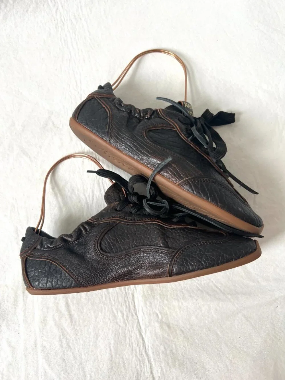Naked Wolfe shoes Soul sneakers womens 8 black brown leather scrunch lace up